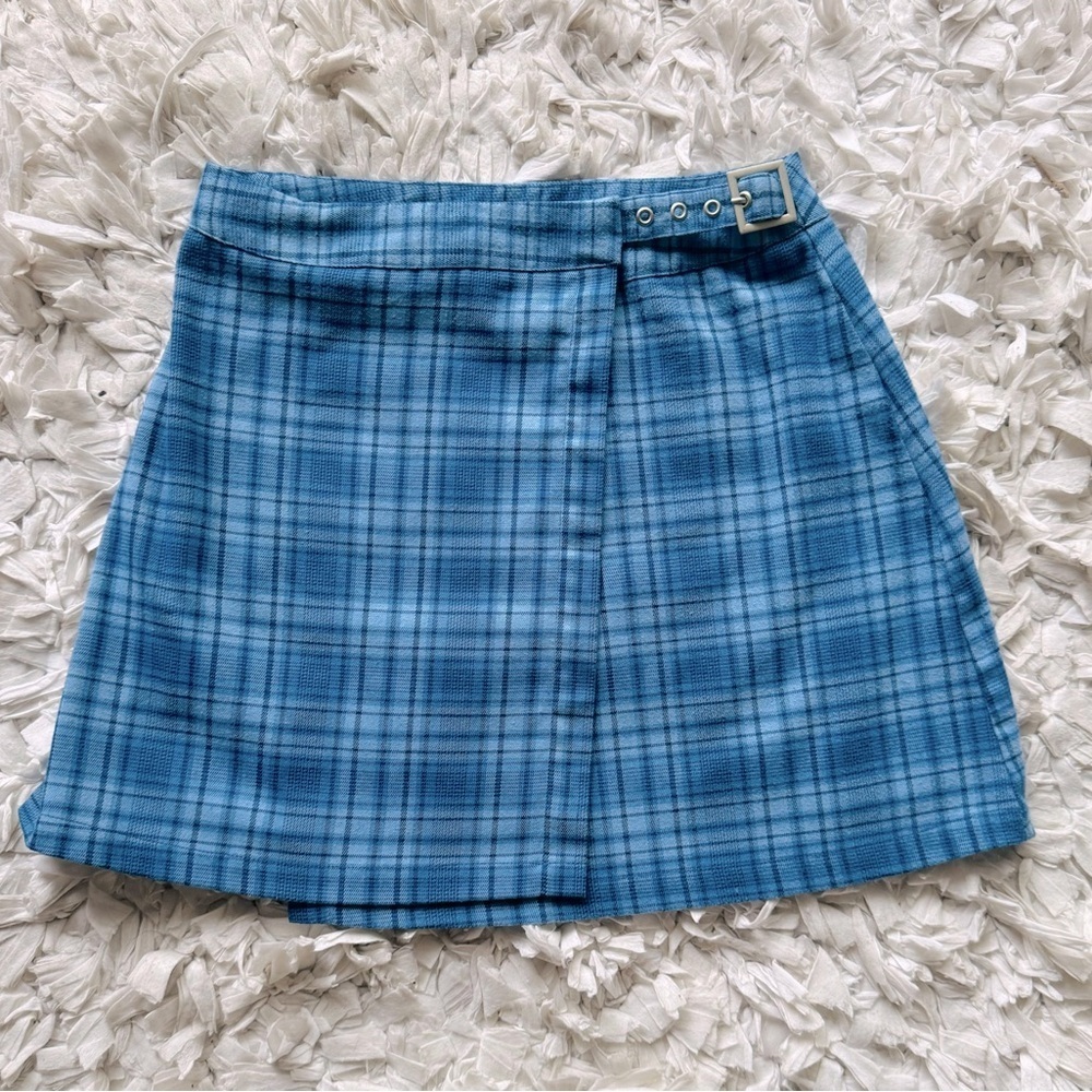 Brandy Melville John Galt emerson Blue Plaid High Waisted Wrap mini skirt